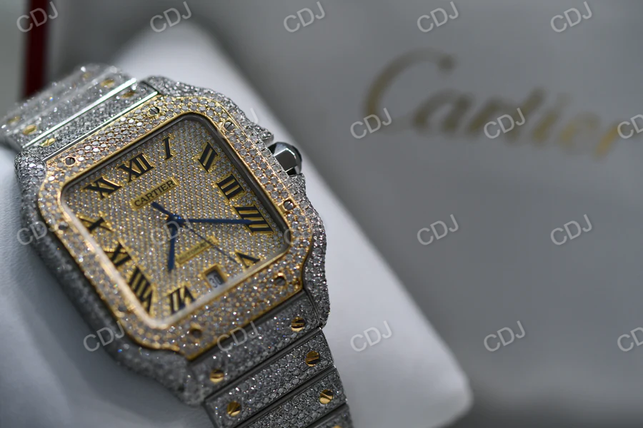 Luxurious Lab Grown Diamond Hip Hop Swiss Automatic Model Two Tone Cartier Watch For Men 25 Carat (Approx.)  customdiamjewel   