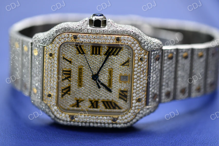 Luxurious Lab Grown Diamond Hip Hop Swiss Automatic Model Two Tone Cartier Watch For Men 25 Carat (Approx.)  customdiamjewel   