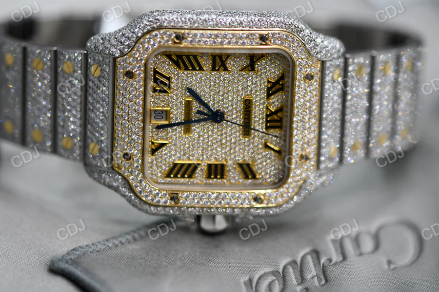 Luxurious Lab Grown Diamond Hip Hop Swiss Automatic Model Two Tone Cartier Watch For Men 25 Carat (Approx.)  customdiamjewel   