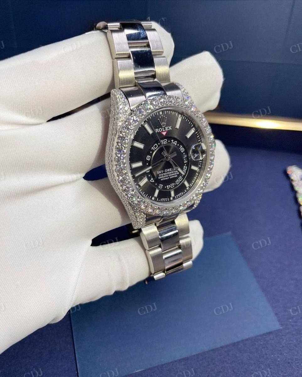 Round Diamond Rolex Sky Dweller Watch  customdiamjewel   