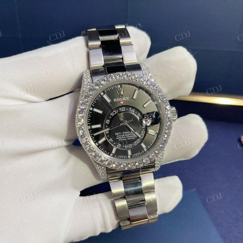 Round Diamond Rolex Sky Dweller Watch  customdiamjewel   