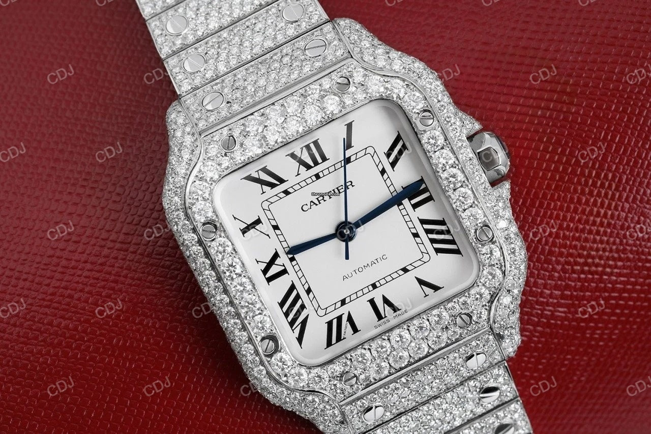 Cartier Custom Hip Hop Diamond Stainless Steel Wrist Watch White Roman Numerals Dial Swiss Automatic Watch  customdiamjewel   