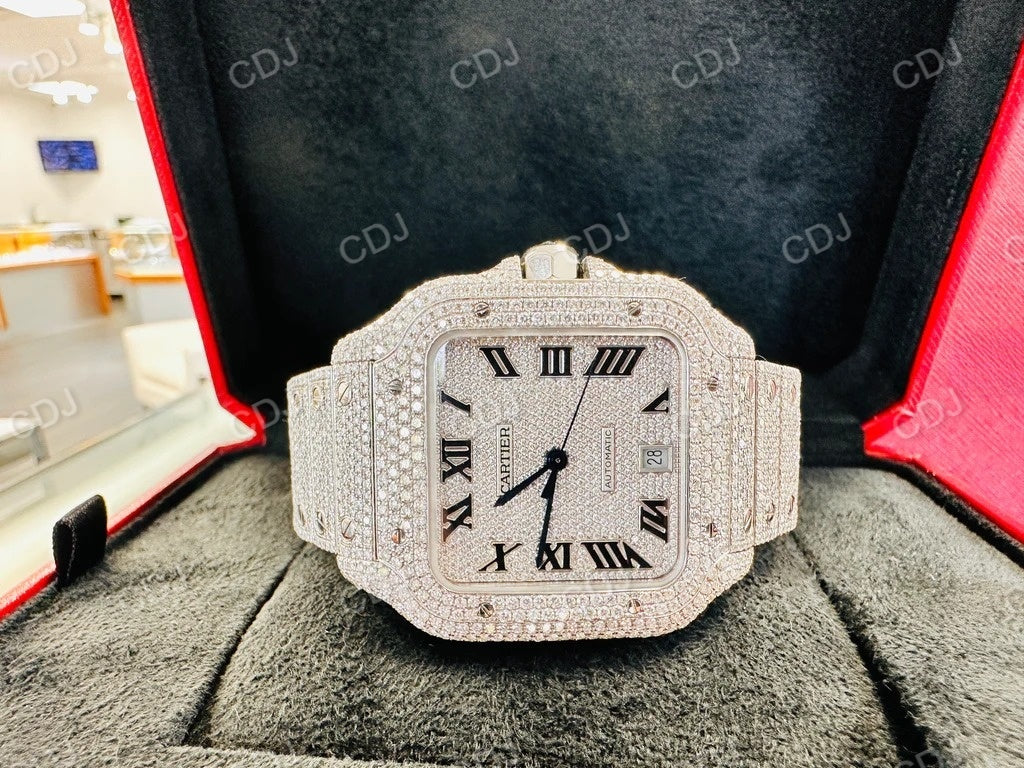 Cartier Lab Grown Diamond Hip Hop Swiss Made Automatic Buss Down Unisex Wrist Watch 28 Carat (Approx.)  customdiamjewel   