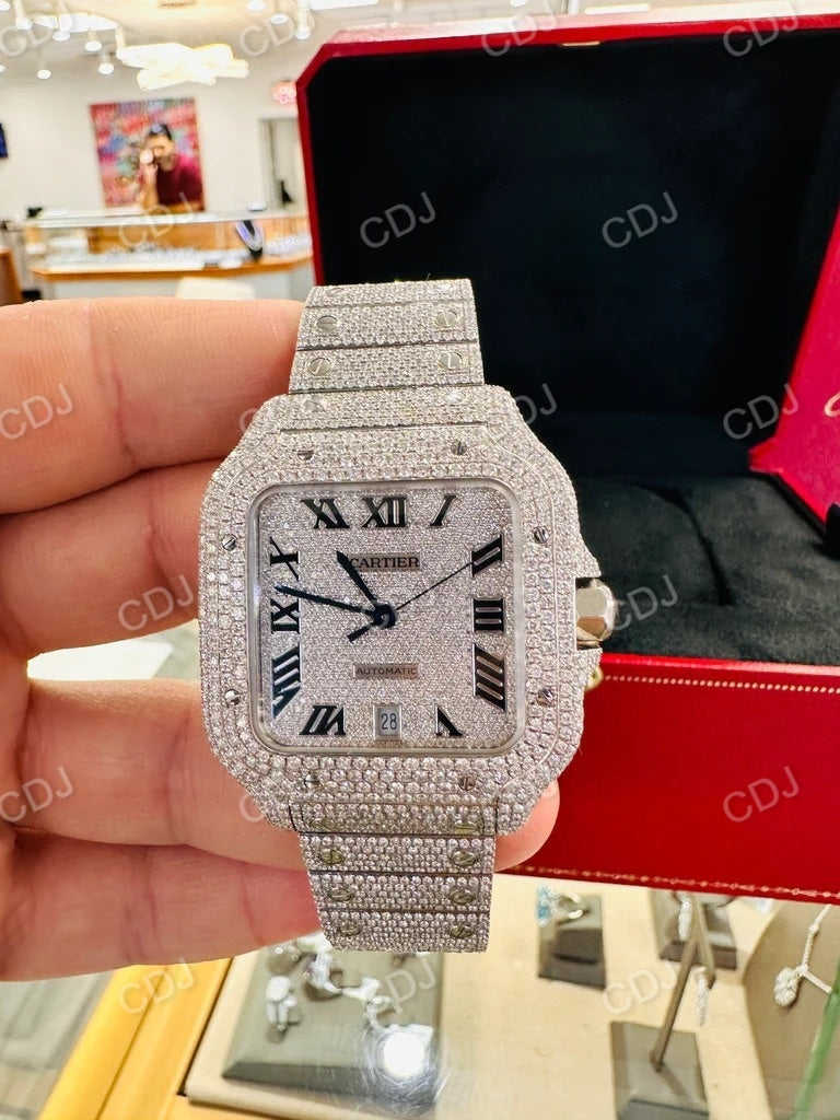 Cartier Lab Grown Diamond Hip Hop Swiss Made Automatic Buss Down Unisex Wrist Watch 28 Carat (Approx.)  customdiamjewel   