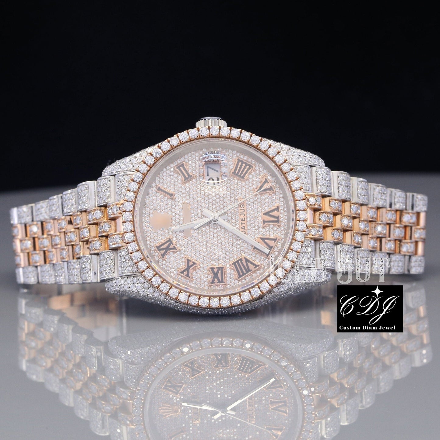 Unique Latest Full Diamond Watch Trendy Luxury Iced Out Automatic Numeric Gold Plated watch(20 to 23CTW Approx.)  customdiamjewel   