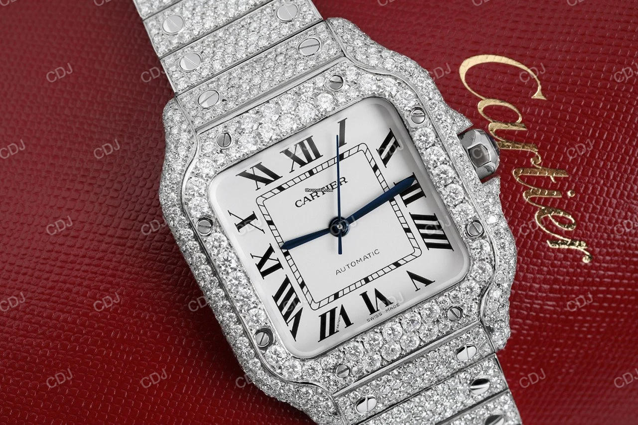 Cartier Custom Hip Hop Diamond Stainless Steel Wrist Watch White Roman Numerals Dial Swiss Automatic Watch  customdiamjewel   