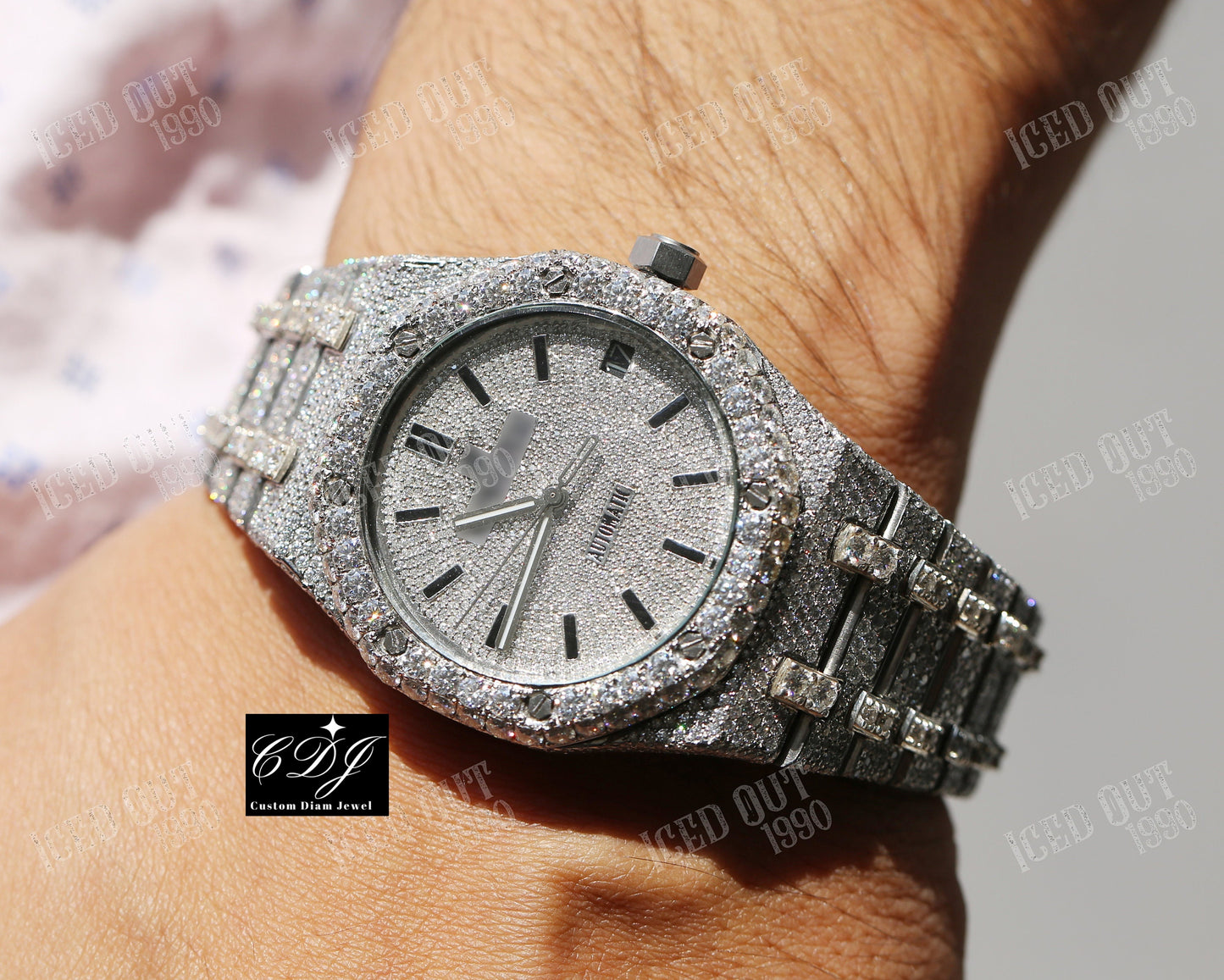 Men's Fashion Crystal Watch Luxury Natural Diamond Round Case Watches Full Iced Out Diamond Watches for Men Hip Hop Rapper  customdiamjewel   