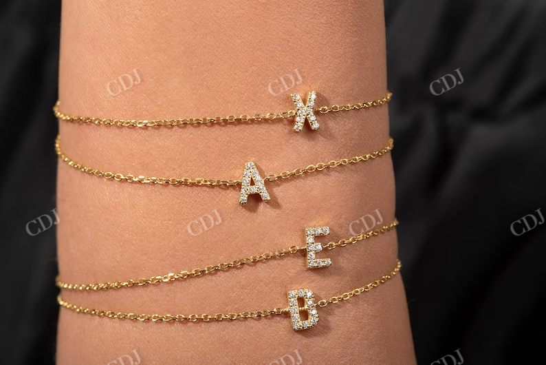 0.10CT Natural Diamond Letter Bracelet  customdiamjewel   