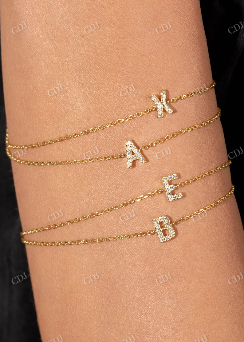 0.10CT Natural Diamond Letter Bracelet  customdiamjewel   