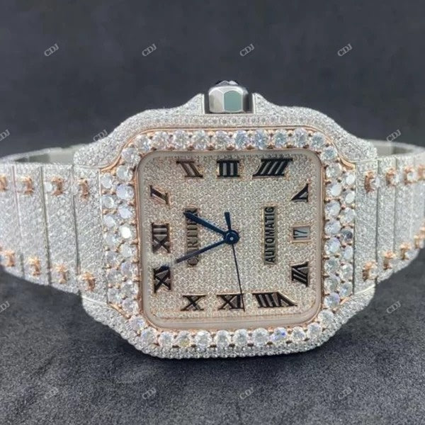 Hip Hop Iced Out Moissanite Cartier Watch  customdiamjewel   