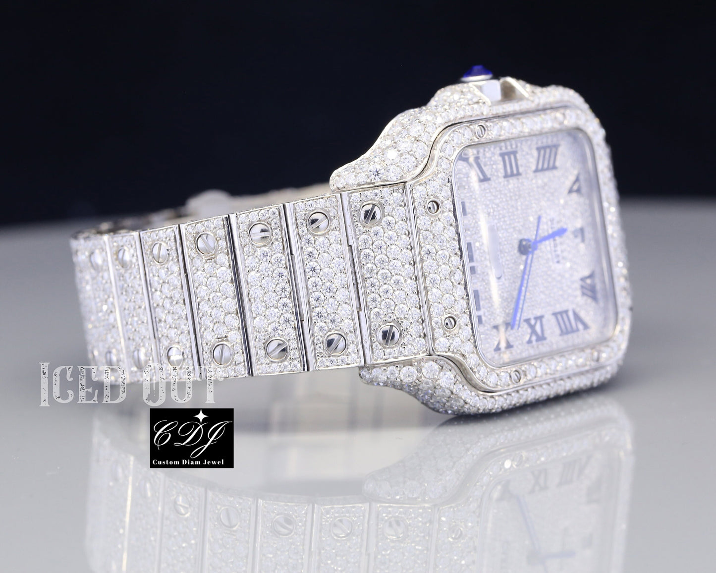 Hip Hop Jewelry SI Natural Diamond White Gold Plated On Stainless Steel Watch Handmade Watch Bust Down Custom Icedout Wristwatch  customdiamjewel   