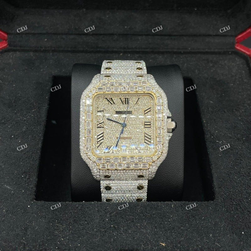 Two Tone Iced Out Cartier Baguette Cut Bezel Watch  customdiamjewel   