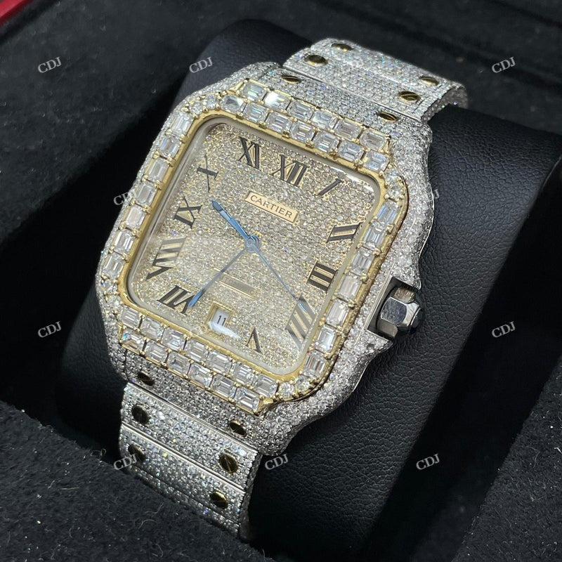 Two Tone Iced Out Cartier Baguette Cut Bezel Watch  customdiamjewel   