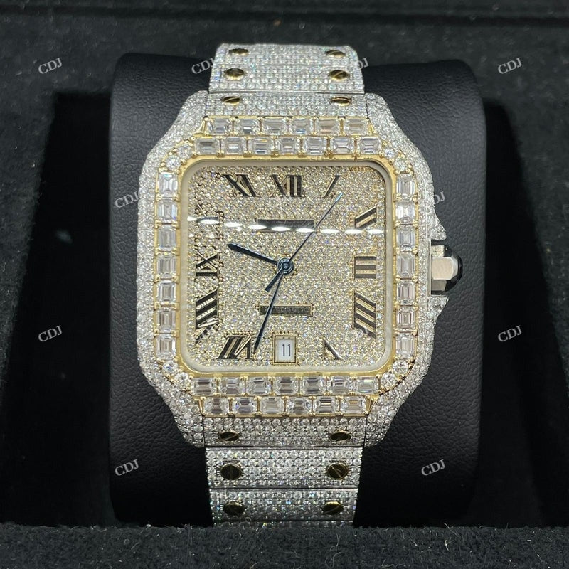 Two Tone Iced Out Cartier Baguette Cut Bezel Watch  customdiamjewel   