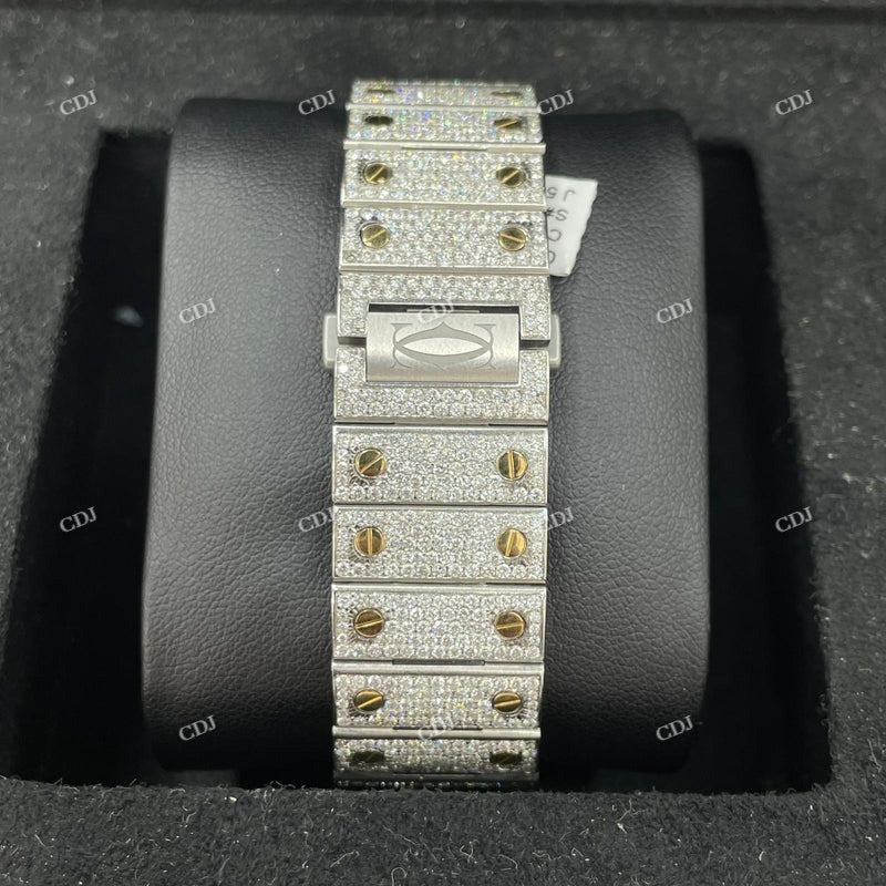 Two Tone Iced Out Cartier Baguette Cut Bezel Watch  customdiamjewel   