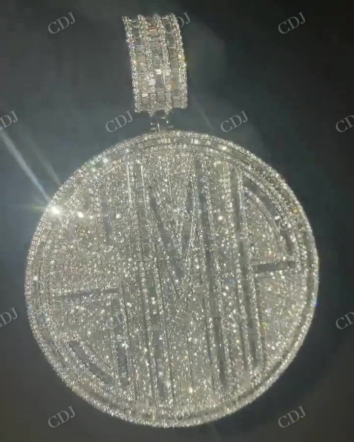 Fully Iced Out Baguette Round Damond Pendant hip hop jewelry CustomDiamJewel   