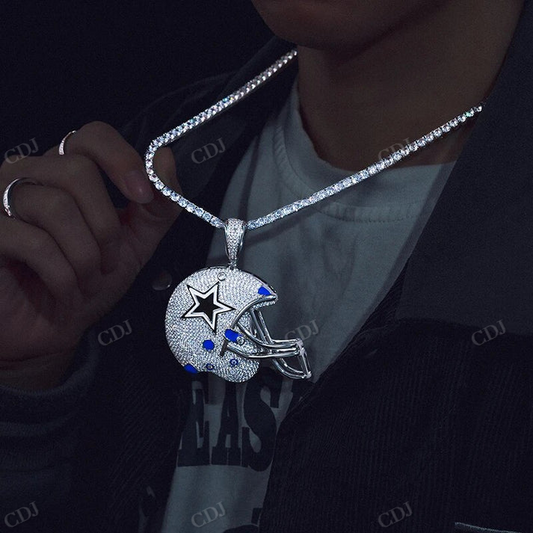 S925 Moissanite Dallas Football Helmet Pendant hip hop jewelry CustomDiamJewel