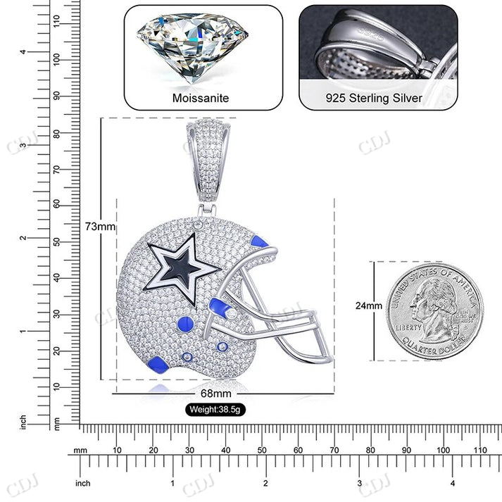 S925 Moissanite Dallas Football Helmet Pendant hip hop jewelry CustomDiamJewel