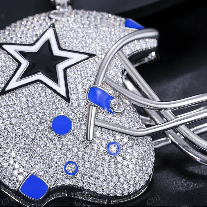 S925 Moissanite Dallas Football Helmet Pendant hip hop jewelry CustomDiamJewel