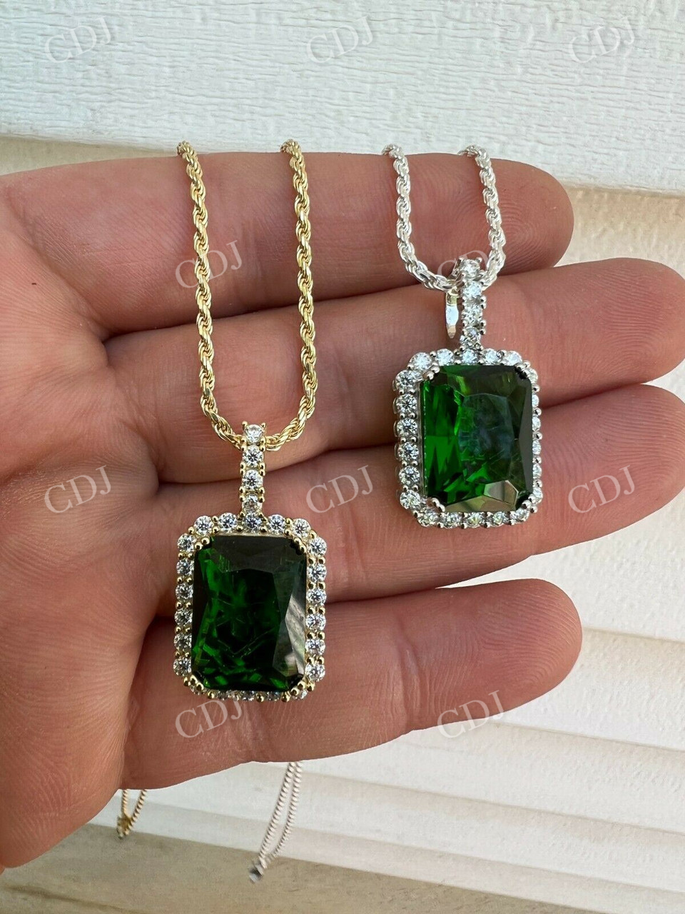 Green Emerald Diamond White Gold pendant  customdiamjewel   