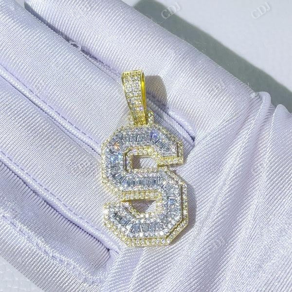 Yellow Gold 2 Tone Custom Baugette Diamond Letter Pendant  customdiamjewel   