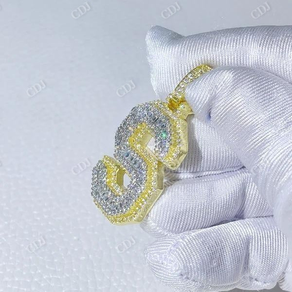 Yellow Gold 2 Tone Custom Baugette Diamond Letter Pendant  customdiamjewel   