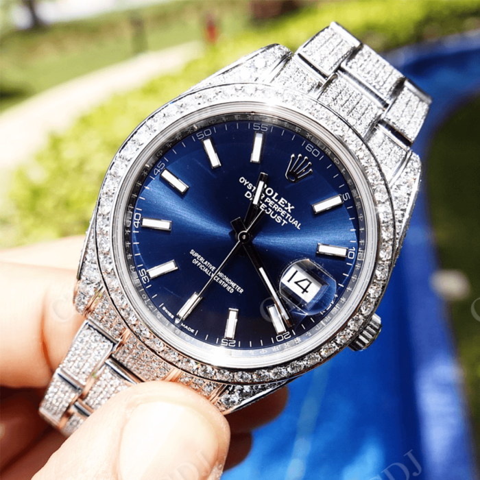 Blue Dial Rolex Diamond Custom Watch  customdiamjewel   