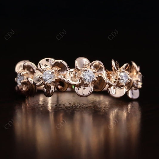 0.19CT Round Real Diamond Flower half eternity Wedding Band  customdiamjewel 10 KT Solid Gold Rose Gold VVS-EF