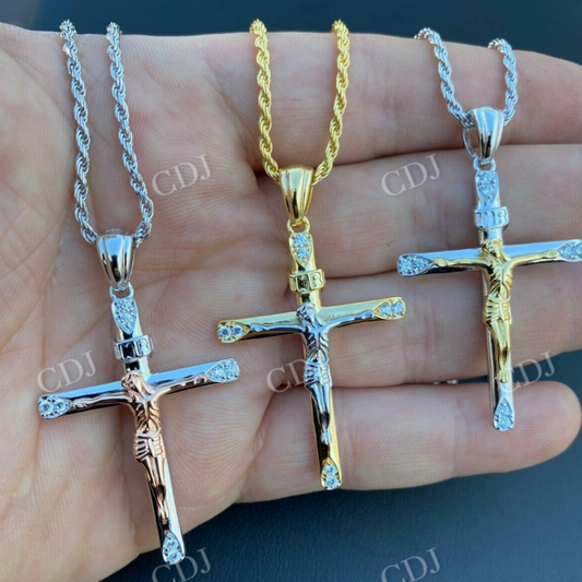 Sold Gold Cross W. Jesus Mens Hip Hop Pendant  customdiamjewel   