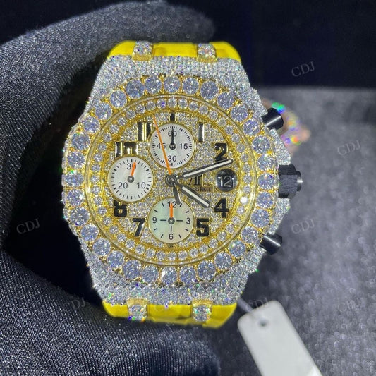 Yellow Belt AP Ice Out diamond Watch  customdiamjewel   