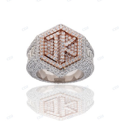 Wide Band Round Cut Diamond Two Tone Custom Men ring hip hop jewelry CustomDiamJewel