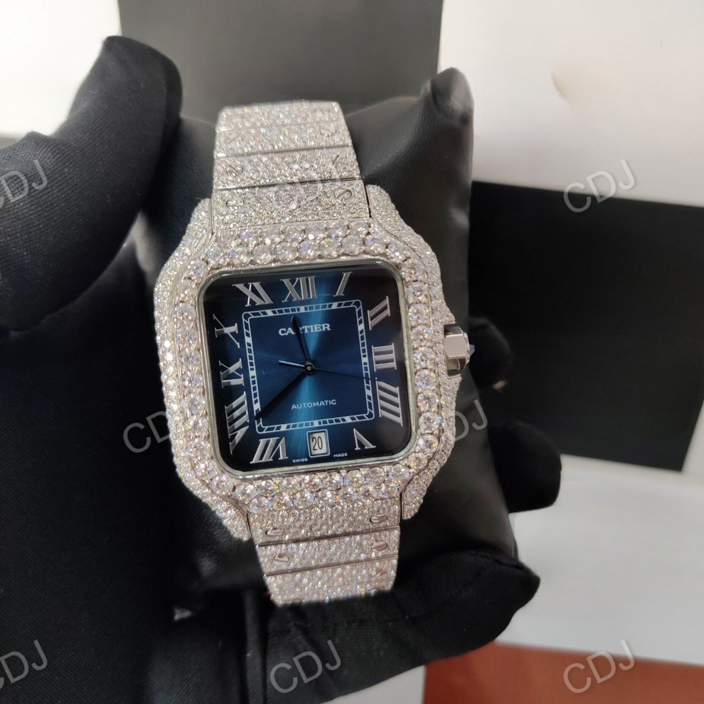 Custom Full Bussdown CVD Diamond Studded Cartier Watch For Boys Fully Iced Out Jewelry 25 to 28 Carats (Approx.)  customdiamjewel   