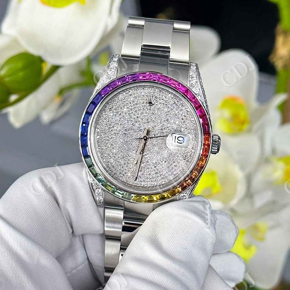 Rainbow Bezel Rolex Custom Diamond Watch  customdiamjewel   