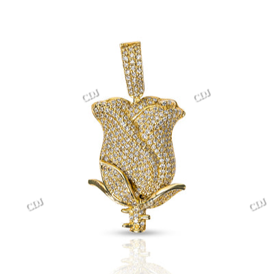 Solid Gold Plated Rose Design Iced Out Hip Hop Pendant hip hop jewelry CustomDiamJewel