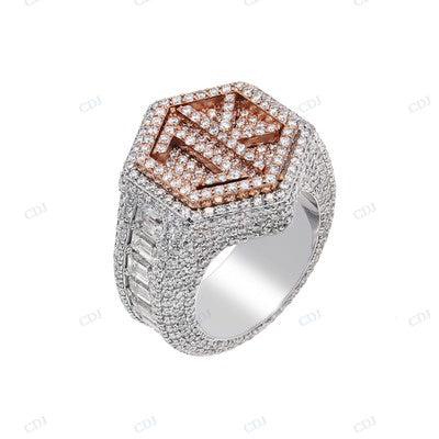 Wide Band Round Cut Diamond Two Tone Custom Men ring hip hop jewelry CustomDiamJewel