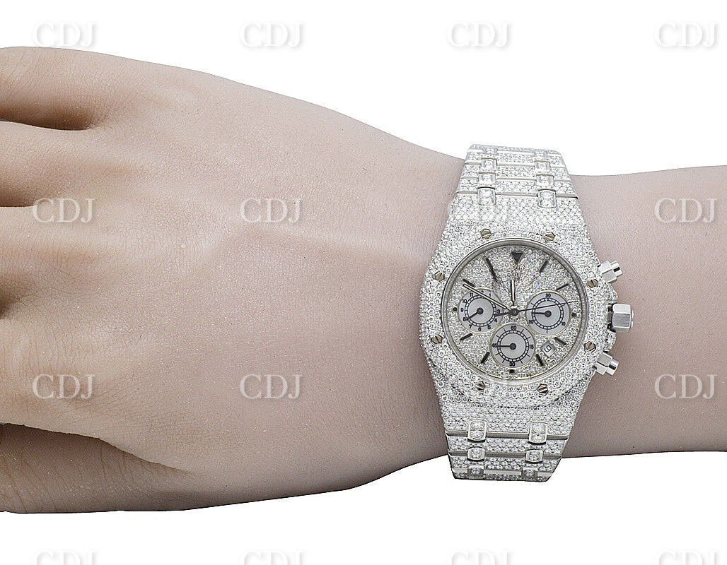 Lab Grown Diamond Watch Bust Down Watch AP Royal Oak Stainless Steel Watch 27.70 CTW (Approx)  customdiamjewel   