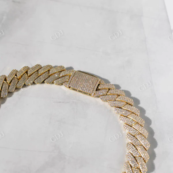 Yellow Gold Plated Diamond Cuban Link Chain Necklace  customdiamjewel   