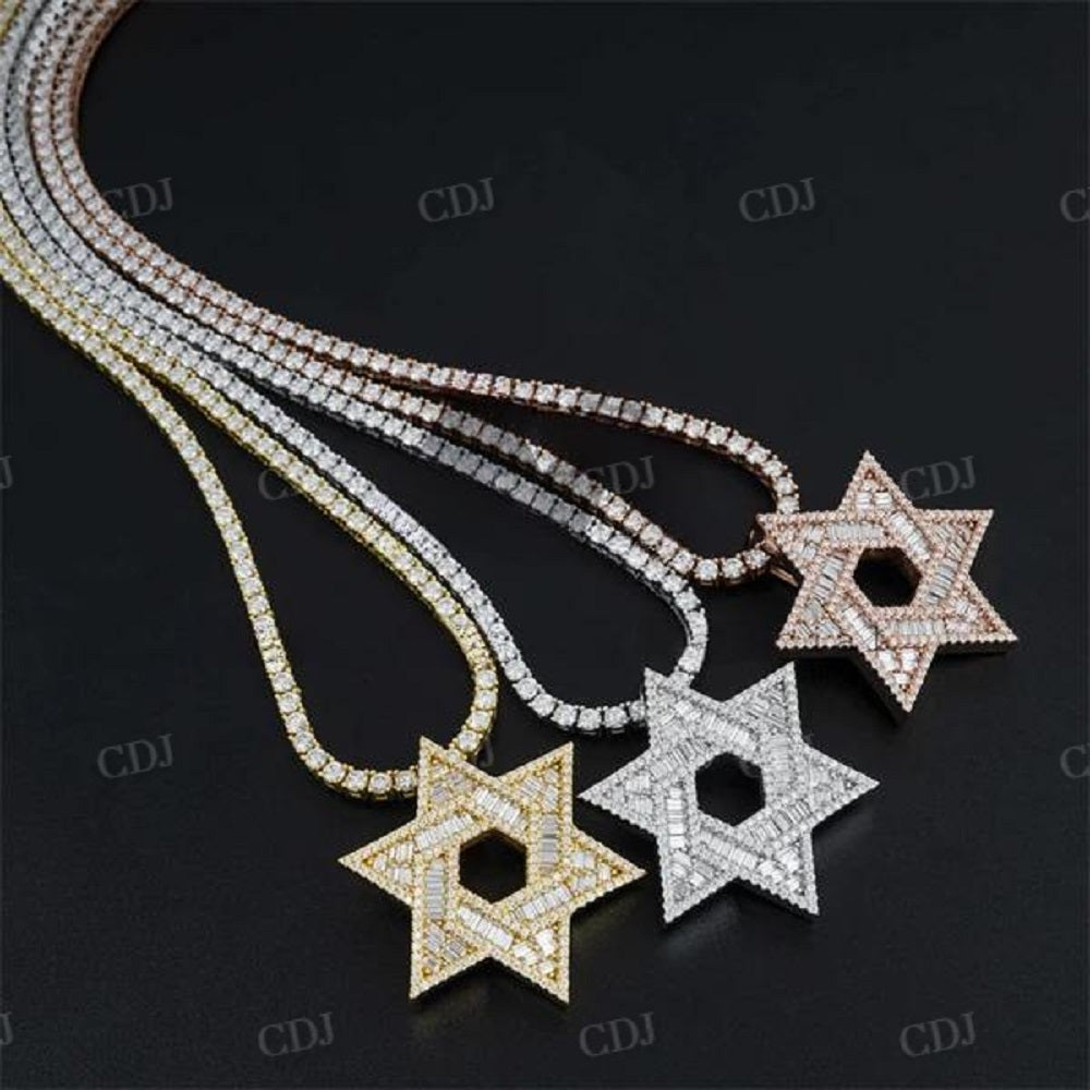 Iced Out David Star Baguette Diamond Pendant  customdiamjewel   