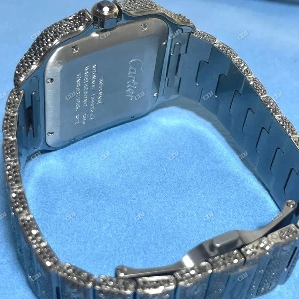 Cartier Santos Iced Out Diamond Watch  customdiamjewel   