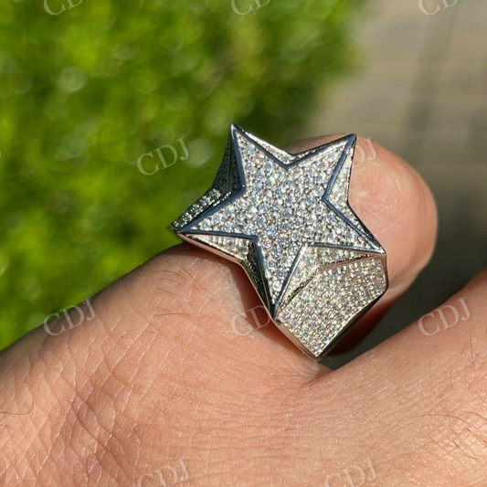 White Gold Ster Iced Hip Hop Ring  customdiamjewel   