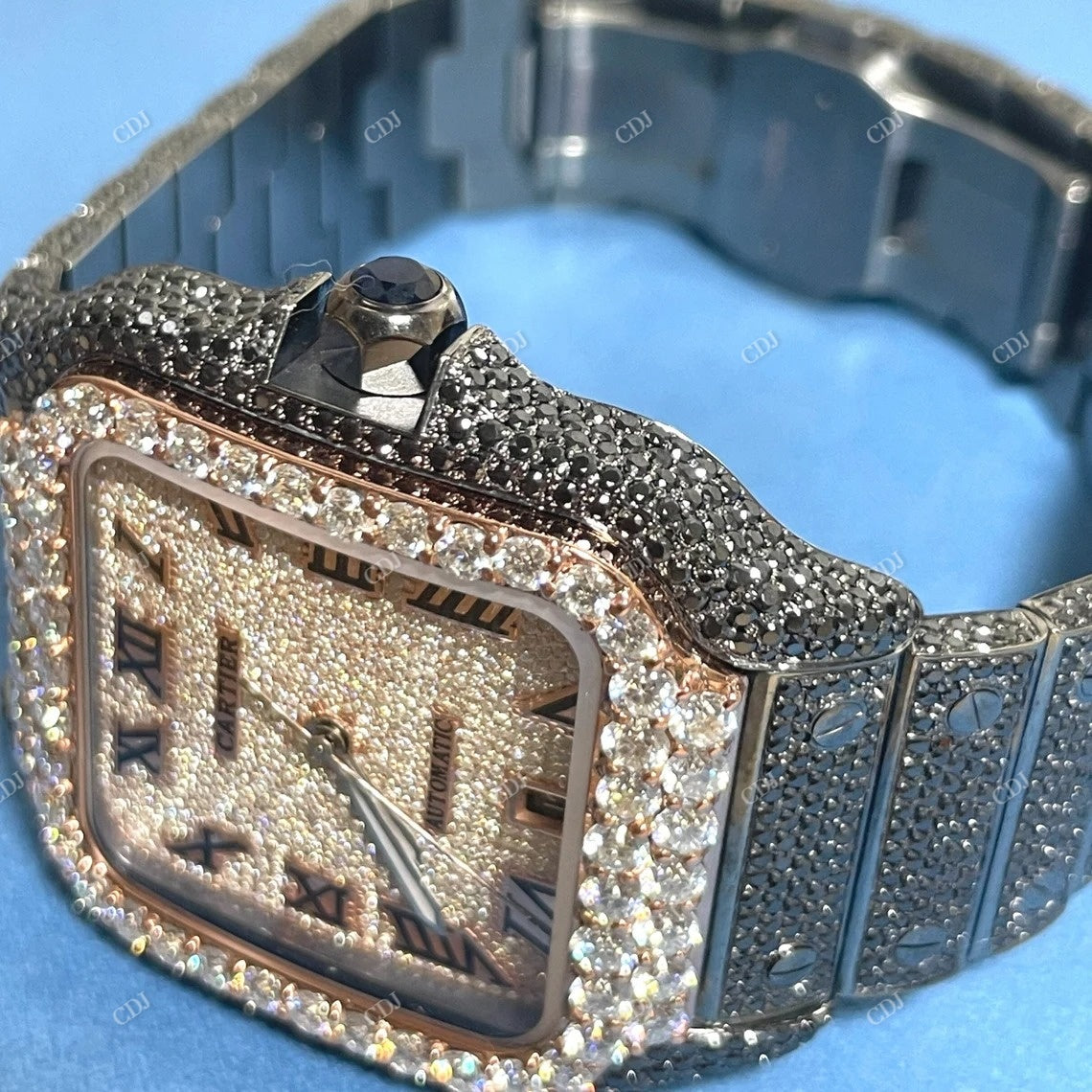 Cartier Santos Iced Out Diamond Watch  customdiamjewel   