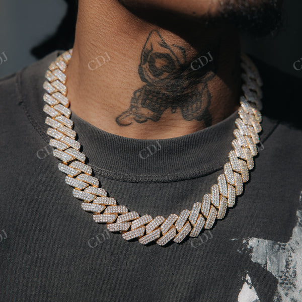 Yellow Gold Plated Diamond Cuban Link Chain Necklace  customdiamjewel   