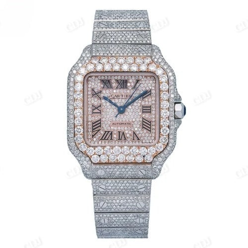 Men's Luxurious Iced Out Timepieces VVS Moissanite Studded Cartier Full Buss Down Watch  customdiamjewel   