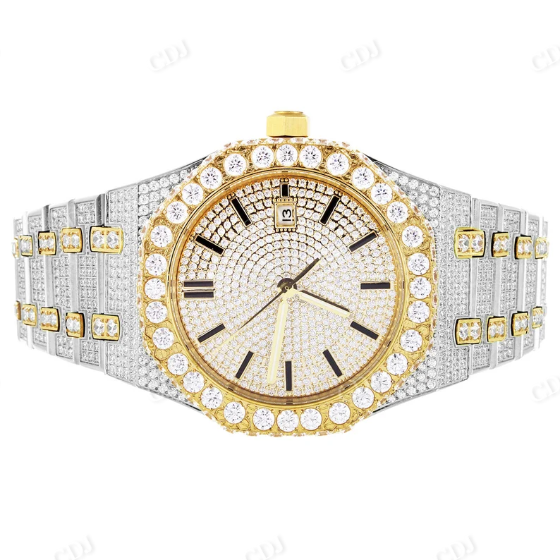 Antique Two Tone Yellow Gold Hip Hop Iced Out Men's Diamond Wrist Watch  customdiamjewel   