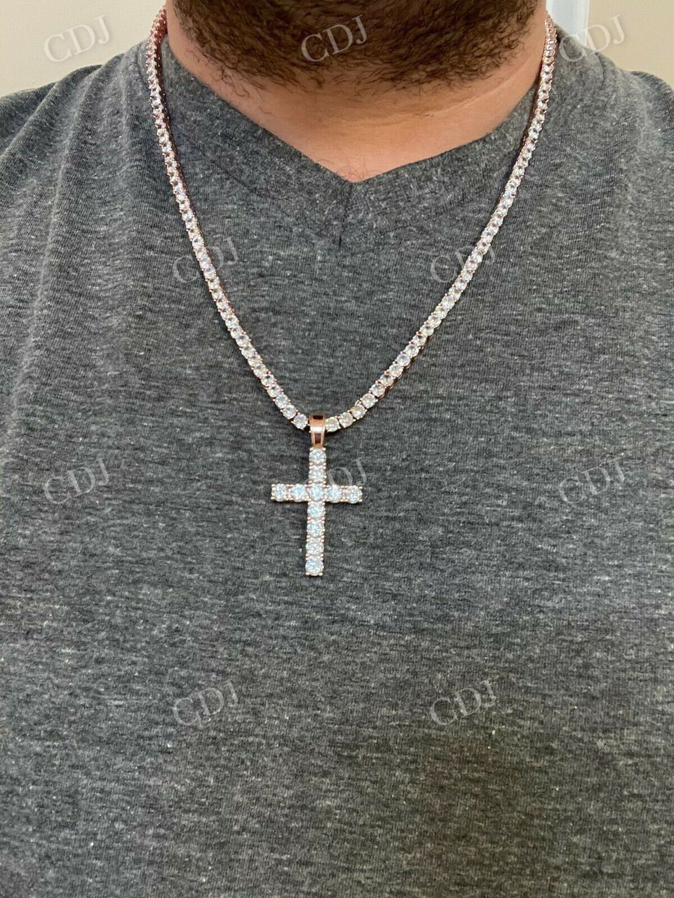 Round Diamond 14k Rose Gold Tennis Cross Pendant  customdiamjewel   