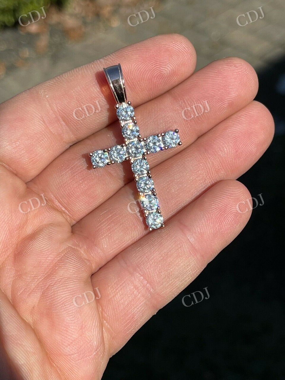 Round Diamond 14k Rose Gold Tennis Cross Pendant  customdiamjewel   