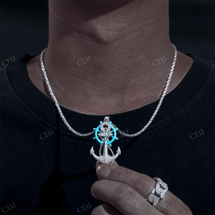 S925 Moissanite Glow In The Dark Anchor Pendant hip hop jewelry CustomDiamJewel