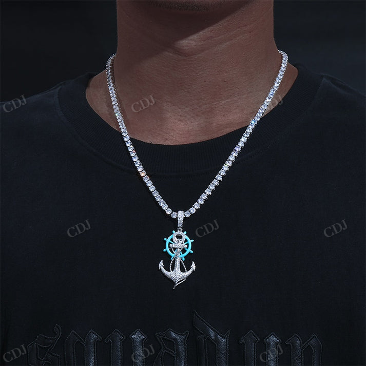 S925 Moissanite Glow In The Dark Anchor Pendant hip hop jewelry CustomDiamJewel