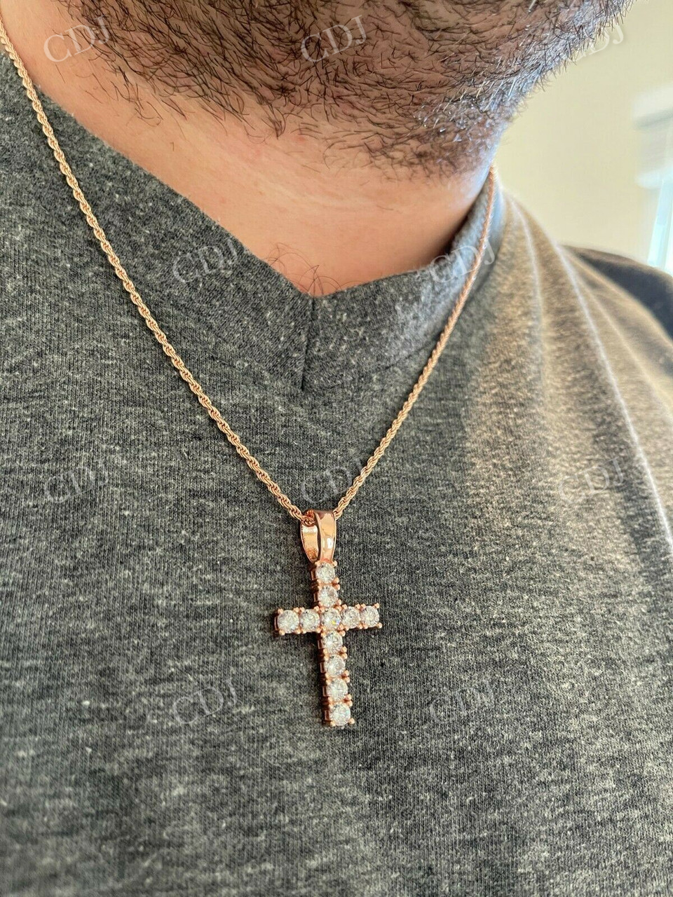 Round Diamond 14k Rose Gold Tennis Cross Pendant  customdiamjewel   