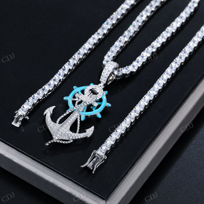 S925 Moissanite Glow In The Dark Anchor Pendant hip hop jewelry CustomDiamJewel